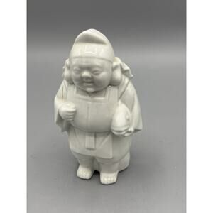 Vintage Asian Porcelain Boy Holding Fish Figurine 5”